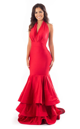 Jessica Angel JA708 Halter Trumpet Open Back Draped Train Prom Jersey Dress