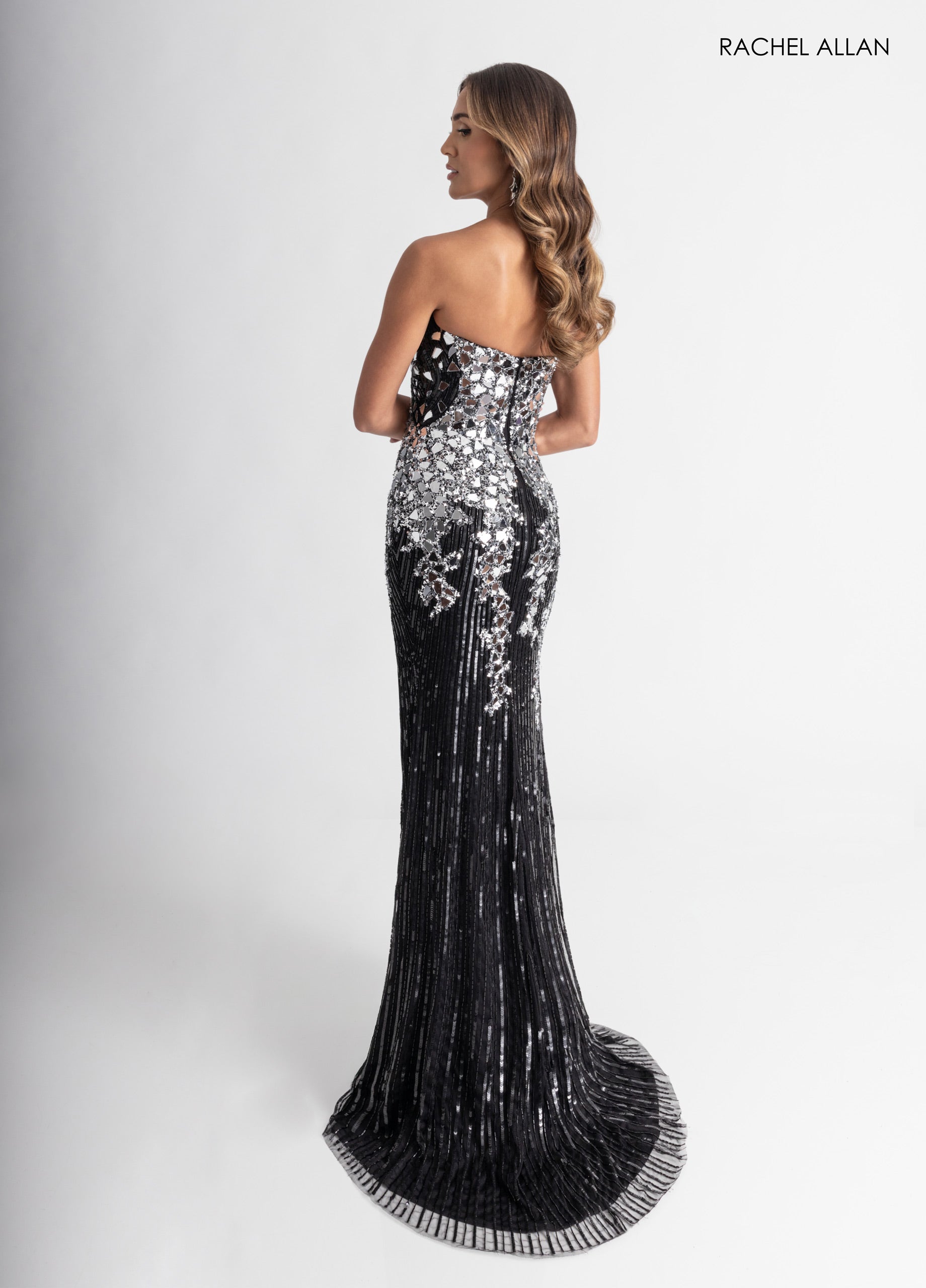 Mirror Strapless Slit Gown by Rachel Allan 70937