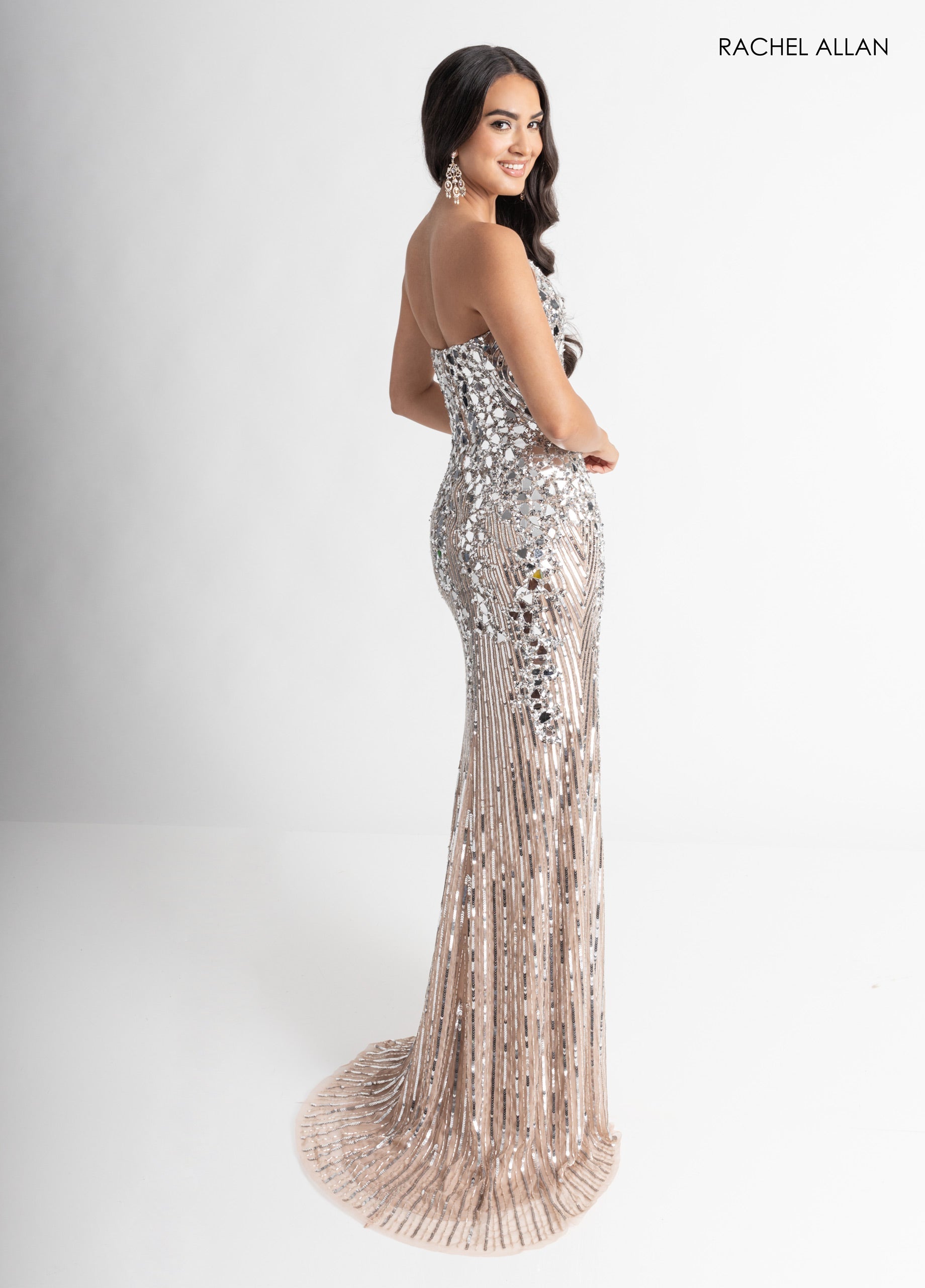 Mirror Strapless Slit Gown by Rachel Allan 70937