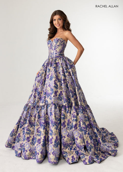 Jacquard Strapless A-line Gown by Rachel Allan 70939