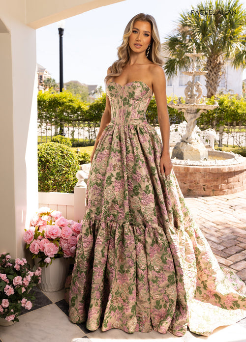 Jacquard Strapless A-line Gown by Rachel Allan 70939