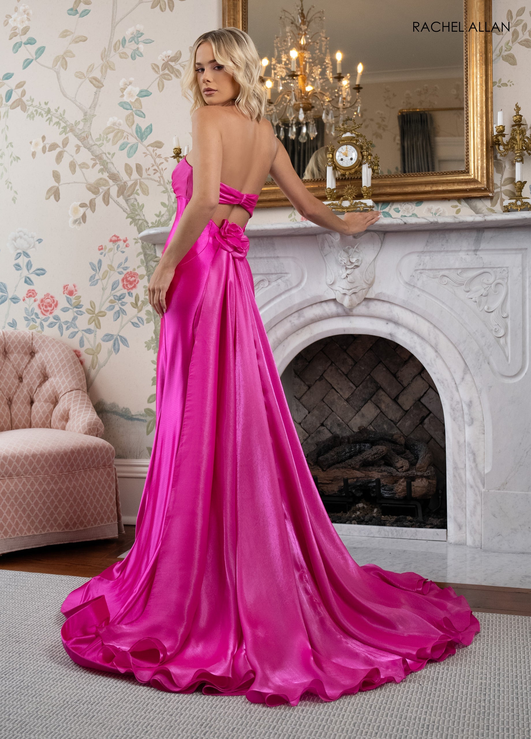 Halter Overskirt Slit Gown by Rachel Allan 70945