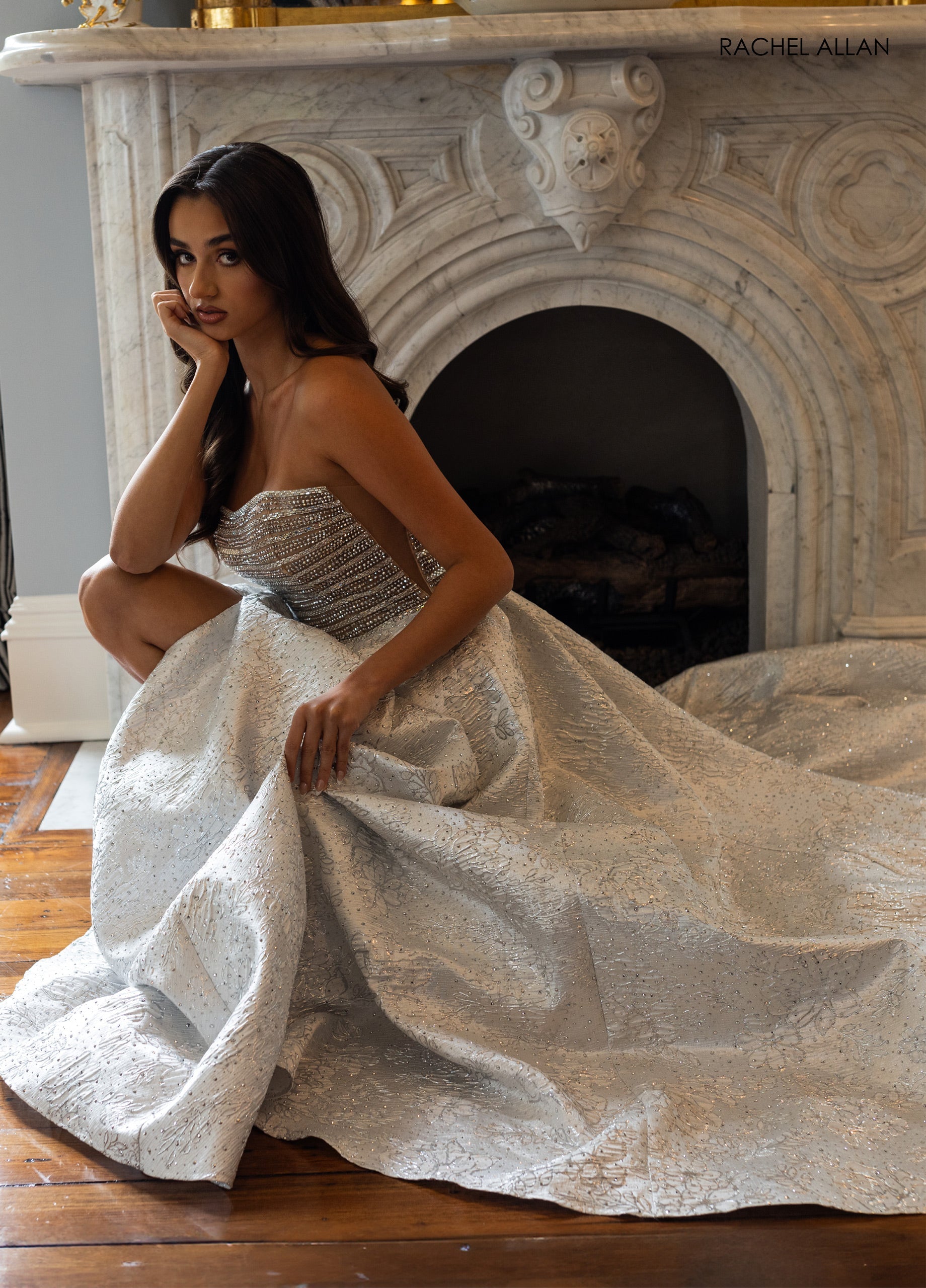 Jacquard Strapless A-line Gown by Rachel Allan 70956