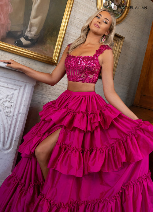 2-Piece Sleeveless Tiered Gown by Rachel Allan 70966