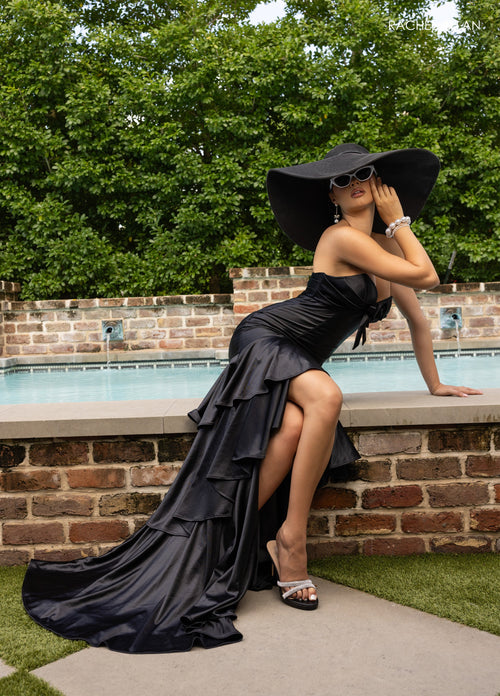 Satin Strapless Slit Gown by Rachel Allan 70987