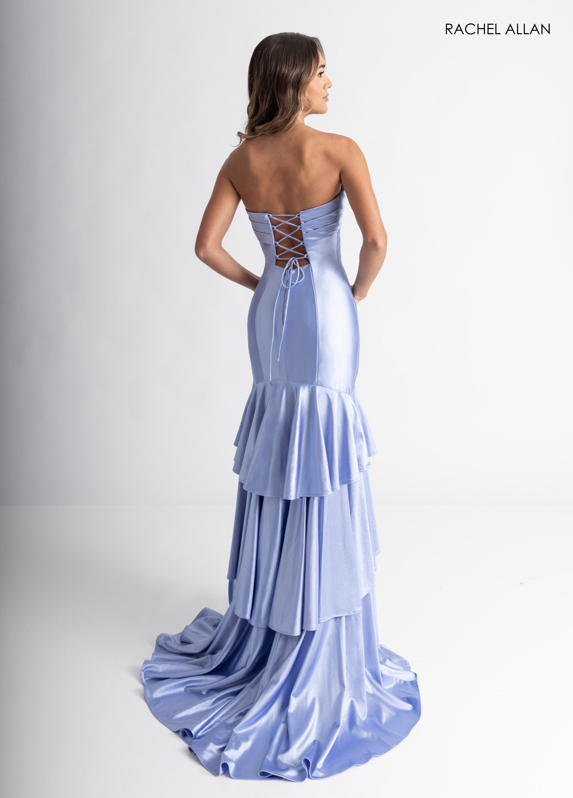 Satin Strapless Slit Gown by Rachel Allan 70987