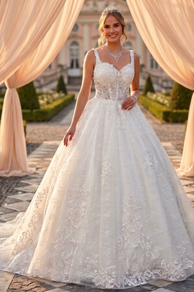 DeKlaire 489 V-Neck A-Line Ball Gown Wedding Dress