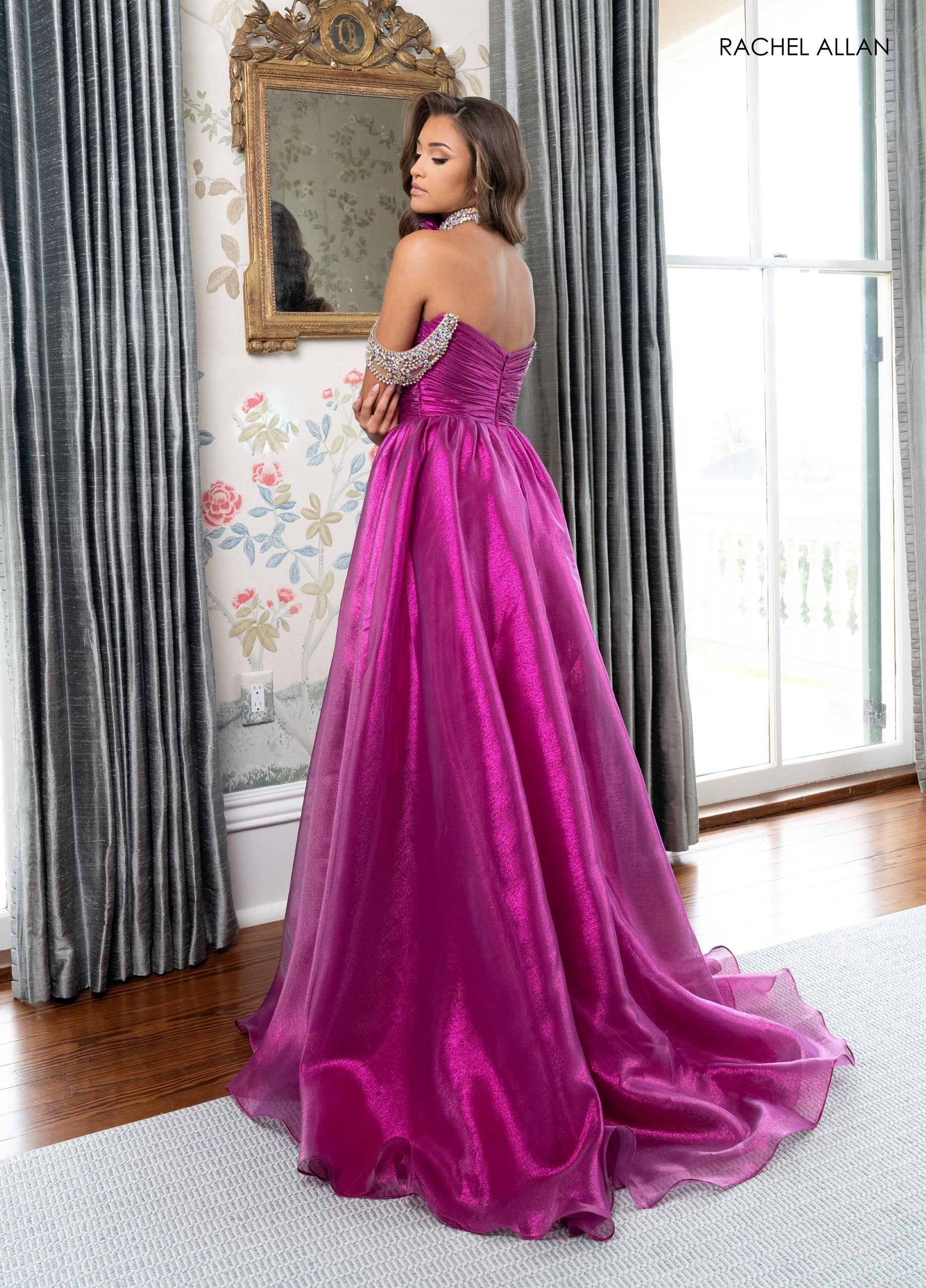 Off Shoulder A-line Slit Gown by Rachel Allan 70991