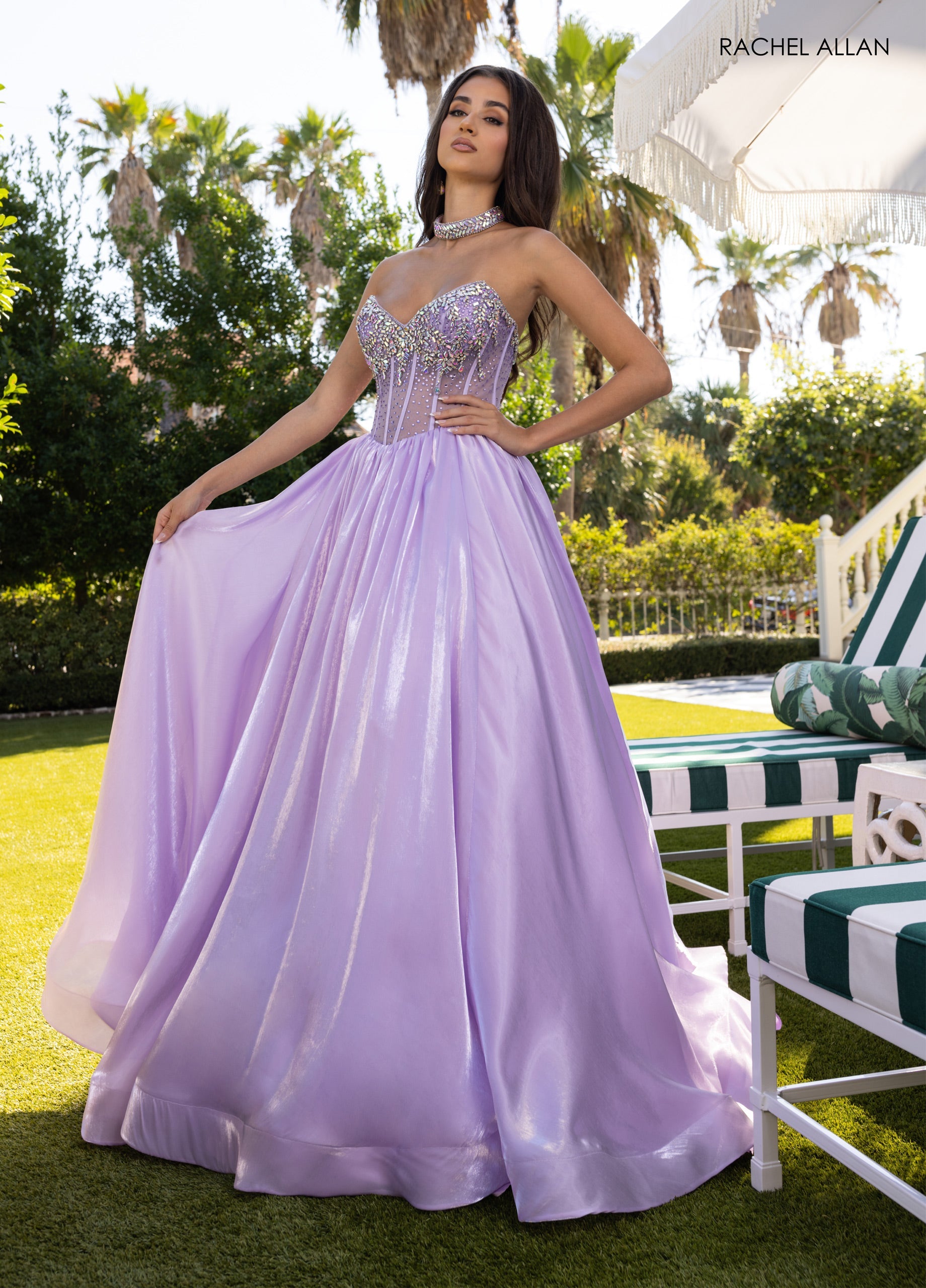 Organza Strapless A-line Gown by Rachel Allan 70998