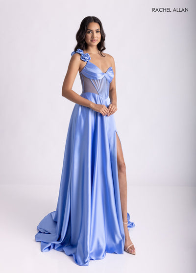 One Shoulder A-line Slit Gown by Rachel Allan 71004