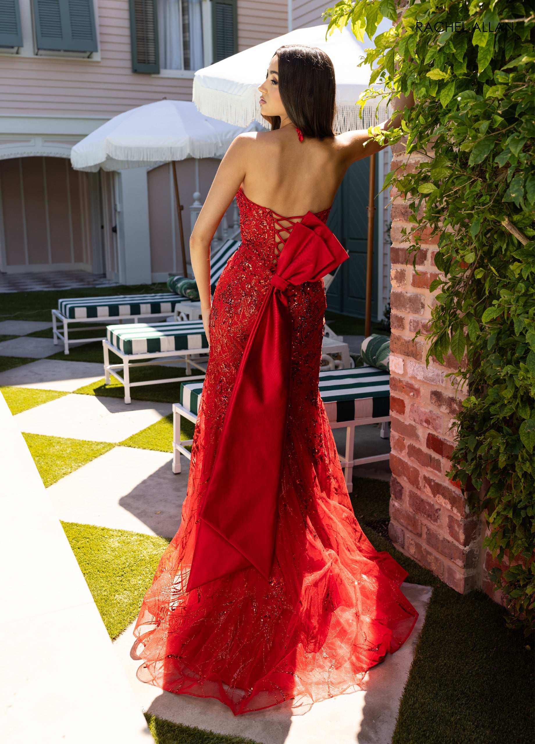 Glitter Strapless Slit Gown by Rachel Allan 71008