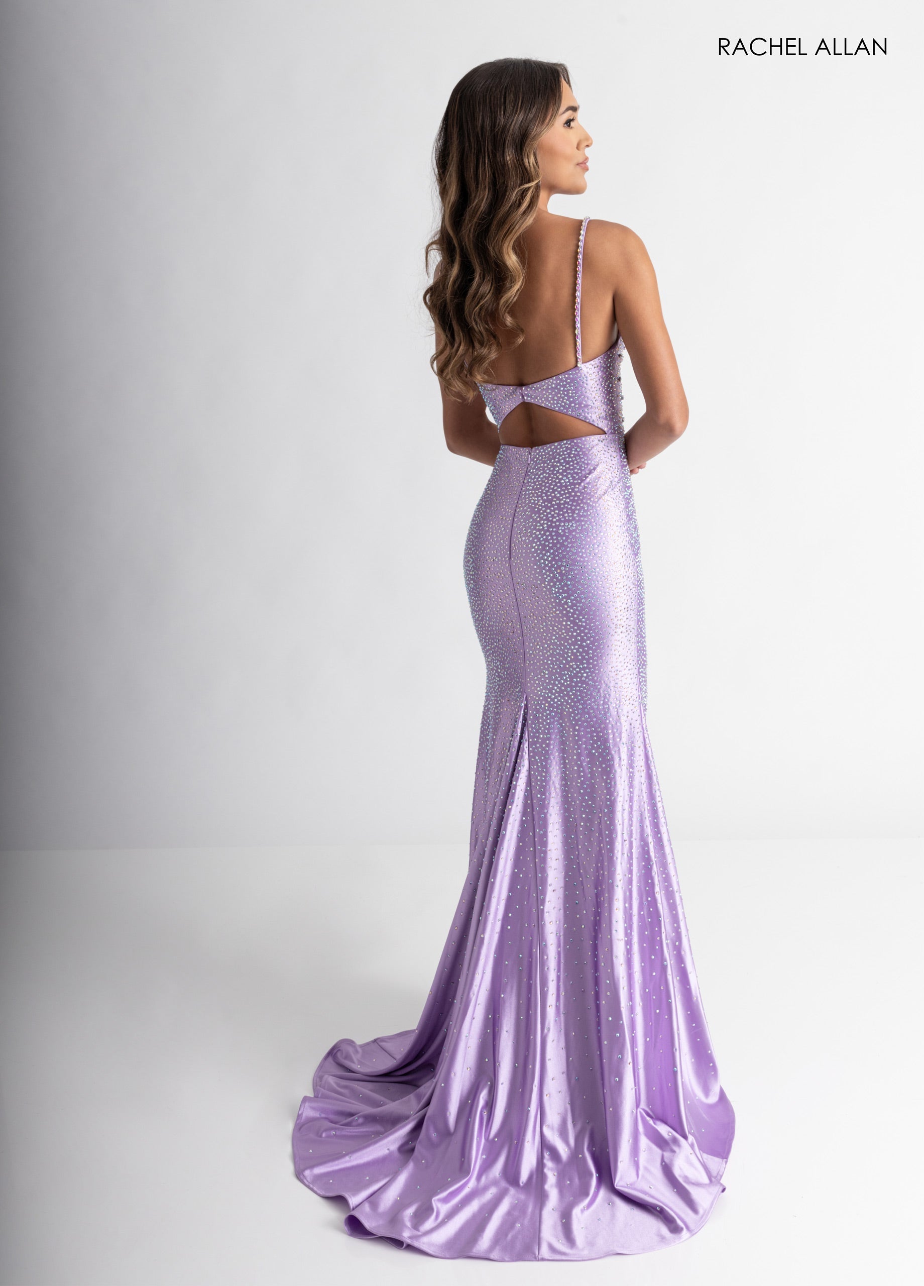 Satin Sleeveless Slit Gown by Rachel Allan 71014