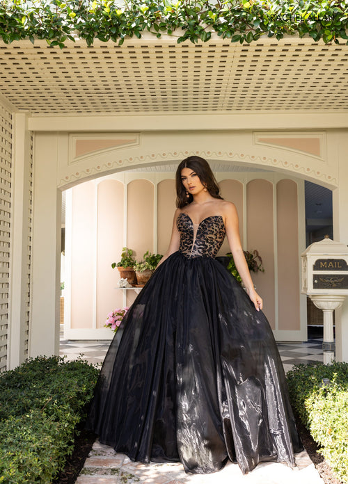 Cheetah Print Strapless Gown by Rachel Allan 71026
