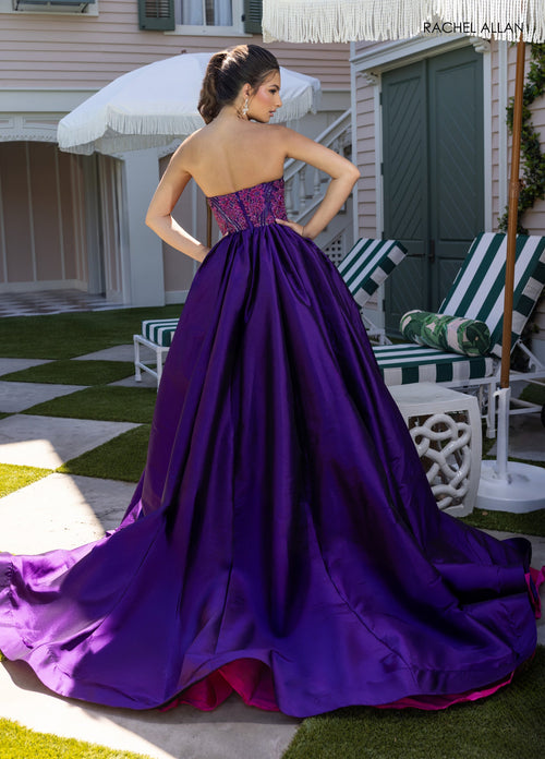Strapless A-line Slit Gown by Rachel Allan 71068