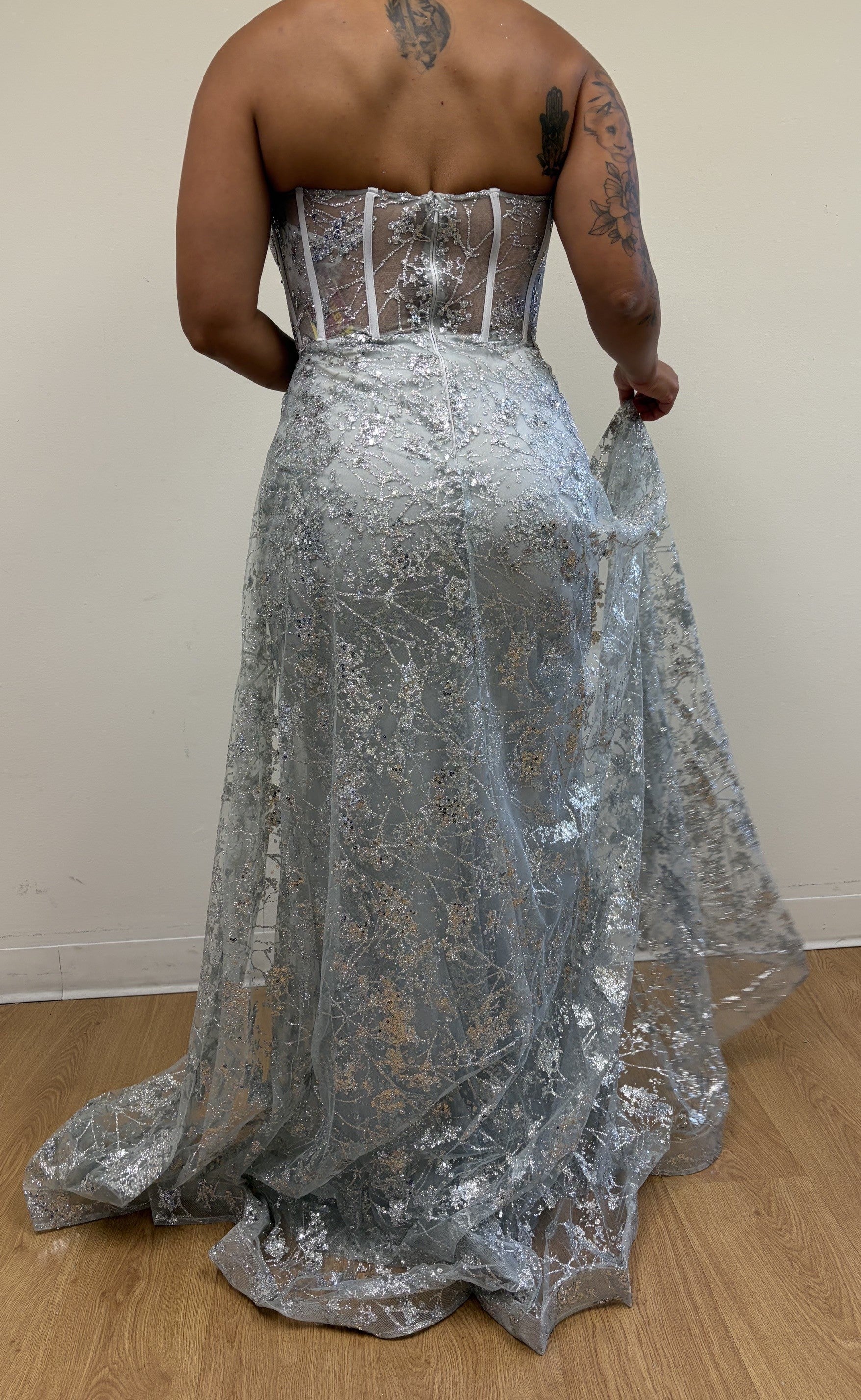 May Queen MQ1837 Strapless Glitter Corset Bone Red Carpet Long Gown