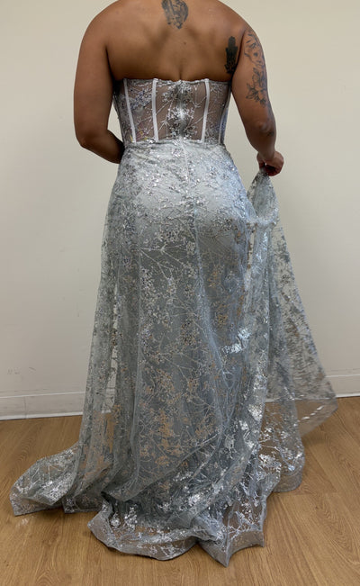 May Queen MQ1837 Strapless Glitter Corset Bone Red Carpet Long Gown
