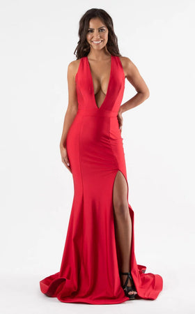 Jessica Angel JA719 Sleeveless High Slit Court Train Prom Formal Jersey Dress