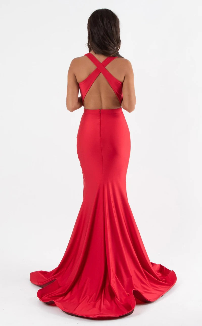 Jessica Angel JA719 Sleeveless High Slit Court Train Prom Formal Jersey Dress