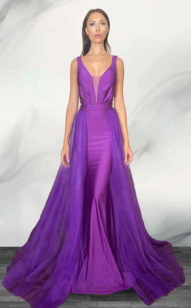 Jessica Angel JA734B Sleeveless Fitted Ruched Jersey Glitter Tulle Dress