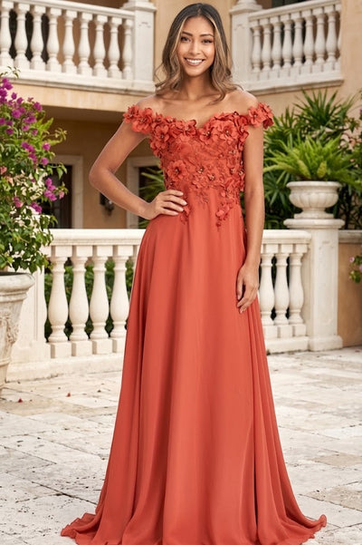Off Shoulder Floral Chiffon Gown by Elizabeth K GL3018
