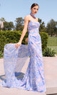 Ladivine 7445 Strapless Floral Print Mermaid Gown – Blue