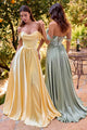Ladivine 7449 A-Line Fitted Bodice Off the Shoulder Satin Dress