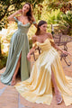 Ladivine 7449 A-Line Fitted Bodice Off the Shoulder Satin Dress