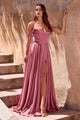 Ladivine 7449 A-Line Fitted Bodice Off the Shoulder Satin Dress
