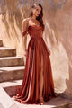 Ladivine 7449 A-Line Fitted Bodice Off the Shoulder Satin Dress