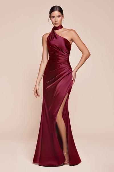 Ladivine 7454 Dress One Shoulder Luxe Satin Fitted Gown