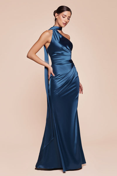 Ladivine 7454 Dress One Shoulder Luxe Satin Fitted Gown