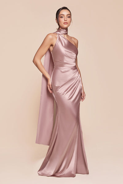 Ladivine 7454 Dress One Shoulder Luxe Satin Fitted Gown