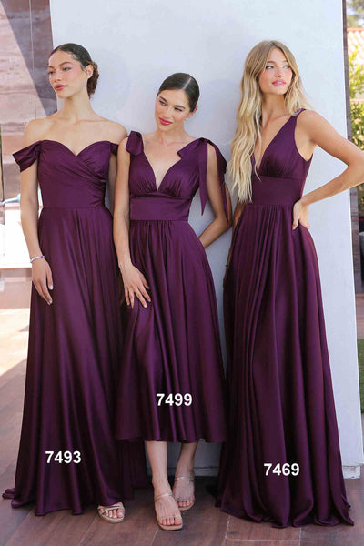 Ladivine 7499 Satin A-Line Dress in Burgundy