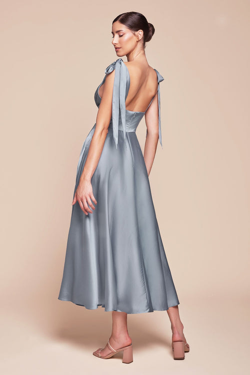 Ladivine 7499 Satin A-Line Dress in Burgundy