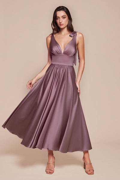Ladivine 7499 Satin A-Line Dress in Burgundy