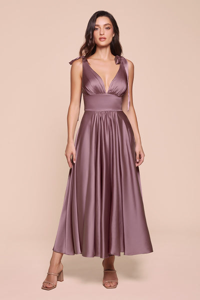 Ladivine 7499 Dress Tea Length Satin A-Line Dress