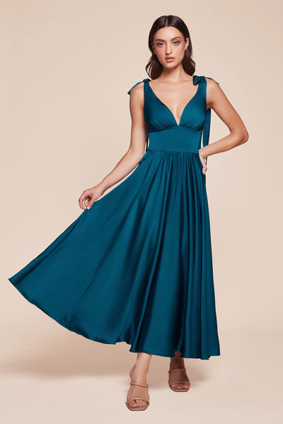Ladivine 7499 Dress Tea Length Satin A-Line Dress