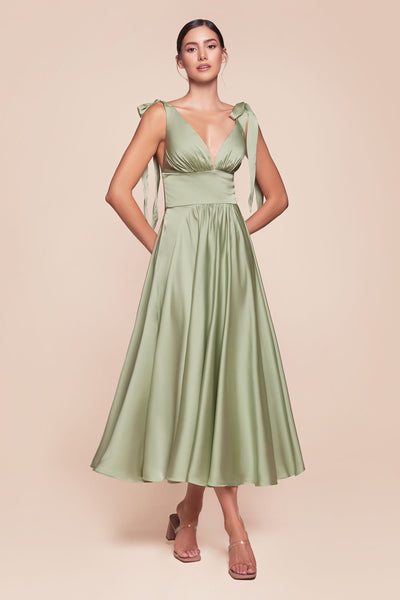Ladivine 7499 Dress Tea Length Satin A-Line Dress
