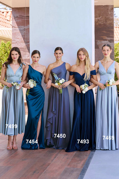 Ladivine 7499 Satin A-Line Dress in Burgundy