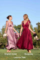 Ladivine 7499 Satin A-Line Dress in Burgundy