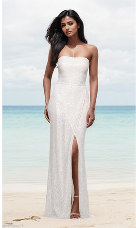 La Femme 29681 Floor-Length Strapless Sequin Prom Dress with Side Slit and Open Back