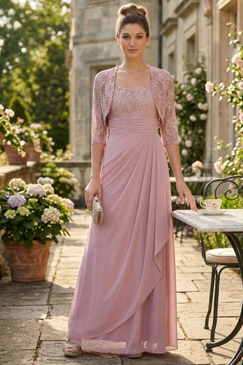 Clearance Dusty Rose Size 2XL Long Mother Of The Bride Lace Chiffon Jacket Dress By Eva USA 3094