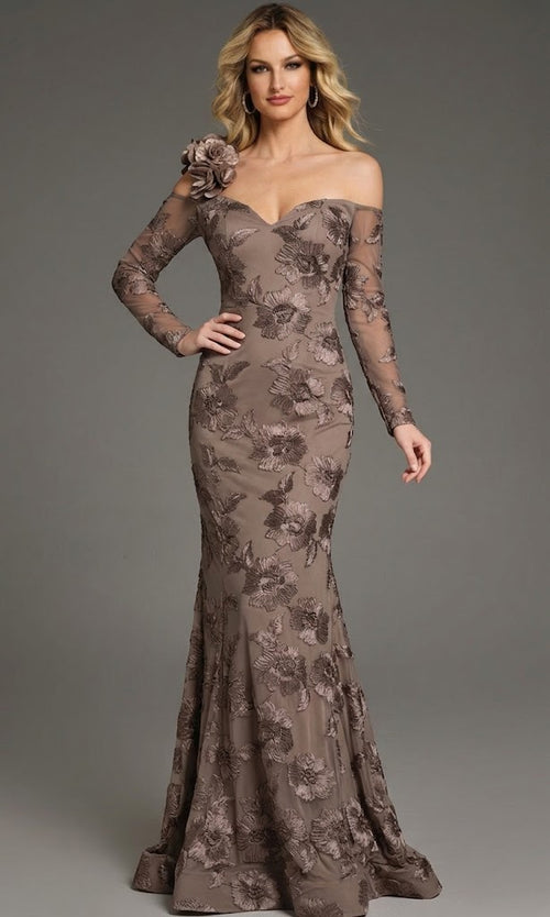 Jovani 39266 Long Sleeve Floral Lace Evening Gown