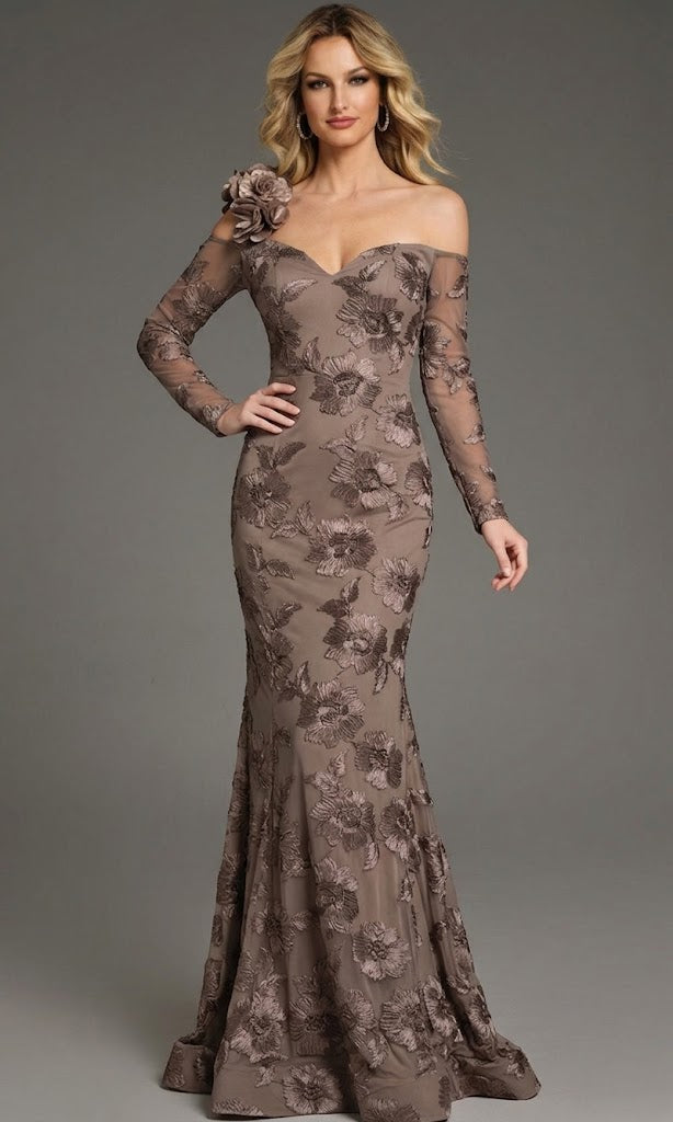 Jovani 39266 Long Sleeve Floral Lace Evening Gown