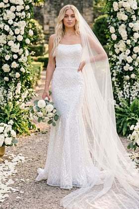 Amelia Couture 6116B Mermaid Open Back Wedding White Formal Dress
