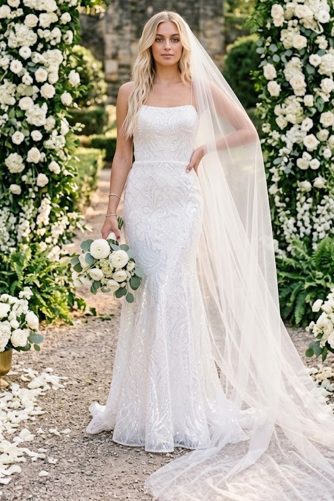 Amelia Couture 6116B Mermaid Open Back Wedding White Formal Dress