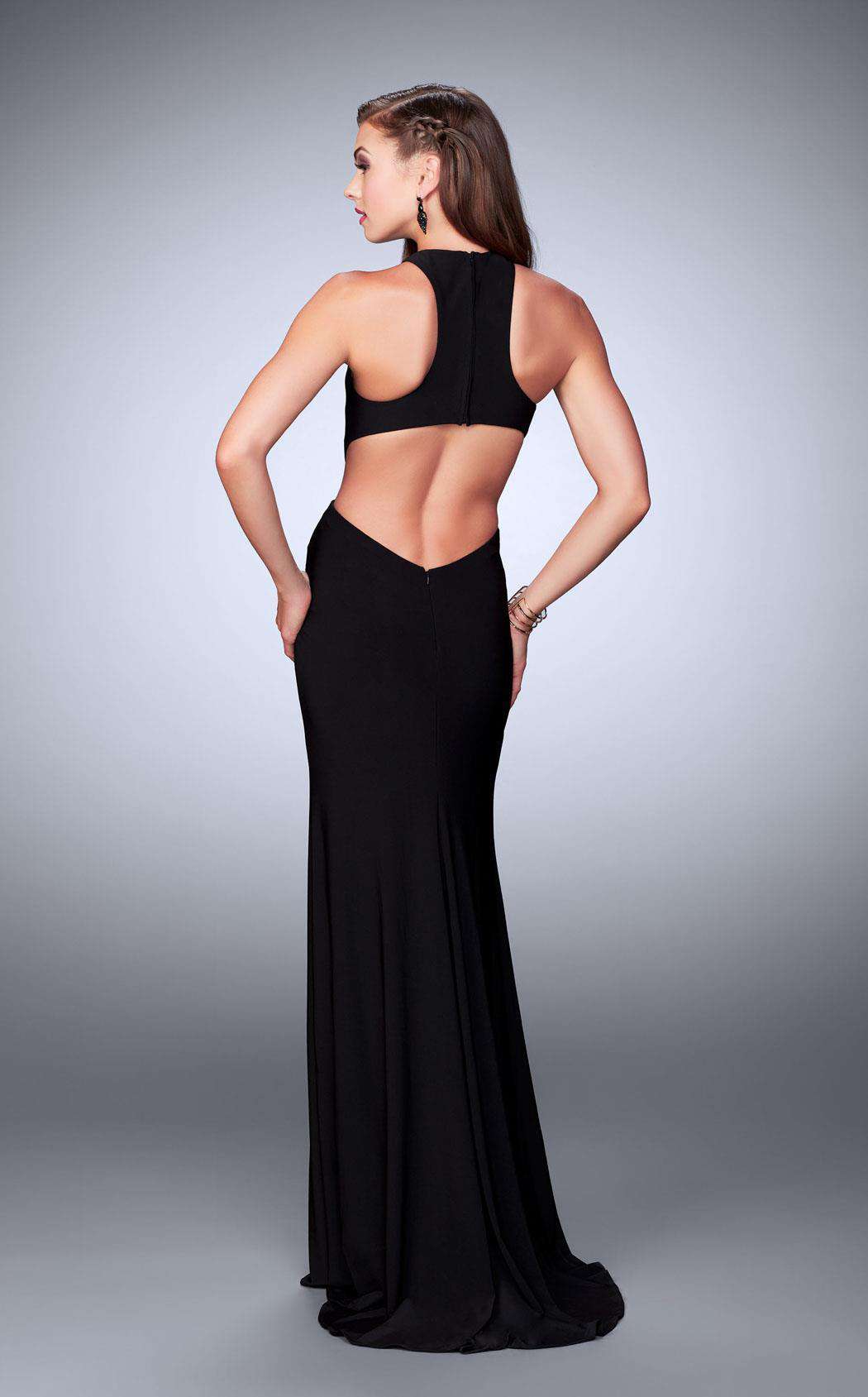 La Femme 23791C Jersey Slit Cutout Halter Prom Dress