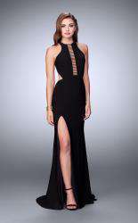 La Femme 23791C Jersey Slit Cutout Halter Prom Dress