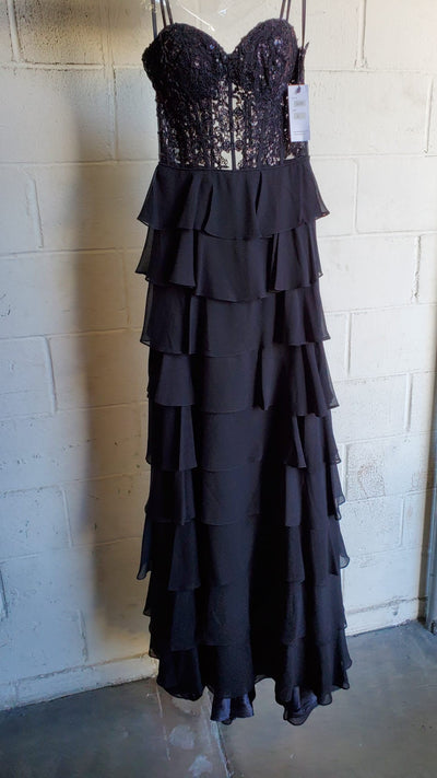 Poly USA 9698 Applique Chiffon A-line Tiered Gown