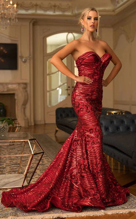 Jessica Angel JA789 Strapless Sweetheart Mermaid Court Trainacquard Dress